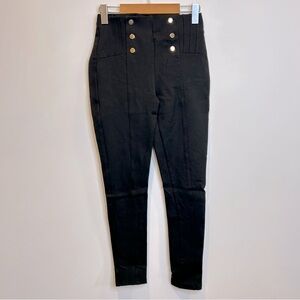 Zara High Waist Front Button Detail Leggings Black